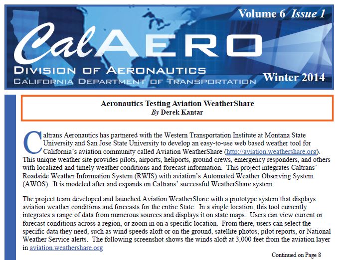 AWOS/RWIS Project Update, 2/4/2014: CalAERO Newsletter – Aeronautics Testing Aviation WeatherShare AWOS/RWIS Project Update, 2/4/2014: CalAERO Newsletter – Aeronautics Testing Aviation WeatherShare