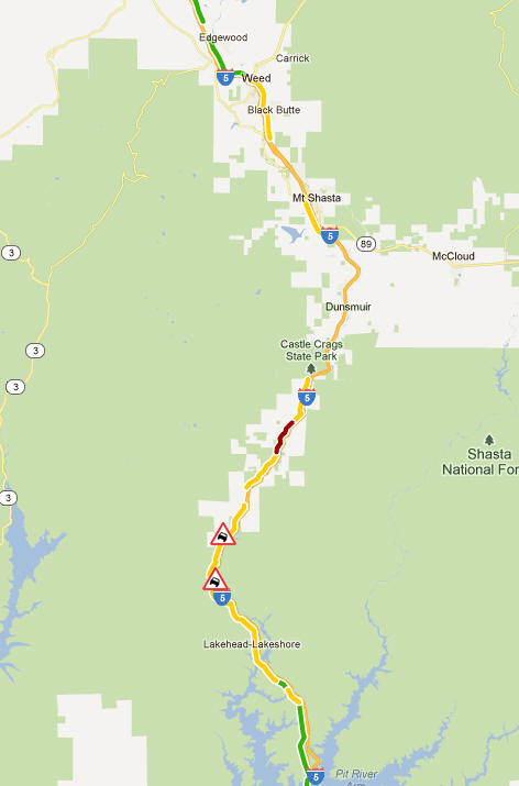 OSS Screenshot (1/18/2012): Google Traffic Layer - experimental - to show general traffic flow.