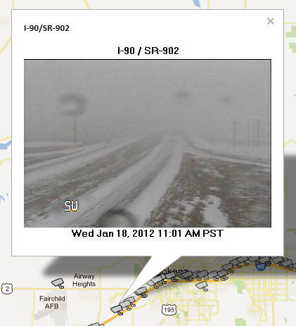 OSS Screenshot (1/18/2012): A CCTV camera image for I-90 at the SR-902 exit west of Spokane.