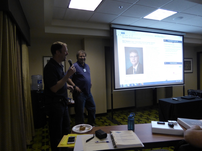 Sean Campbell's colleagues from Caltrans Headquarters congratulate and recognize Sean for his accomplishments. Sean Campbell's colleagues from Caltrans Headquarters congratulate and recognize Sean for his accomplishments.